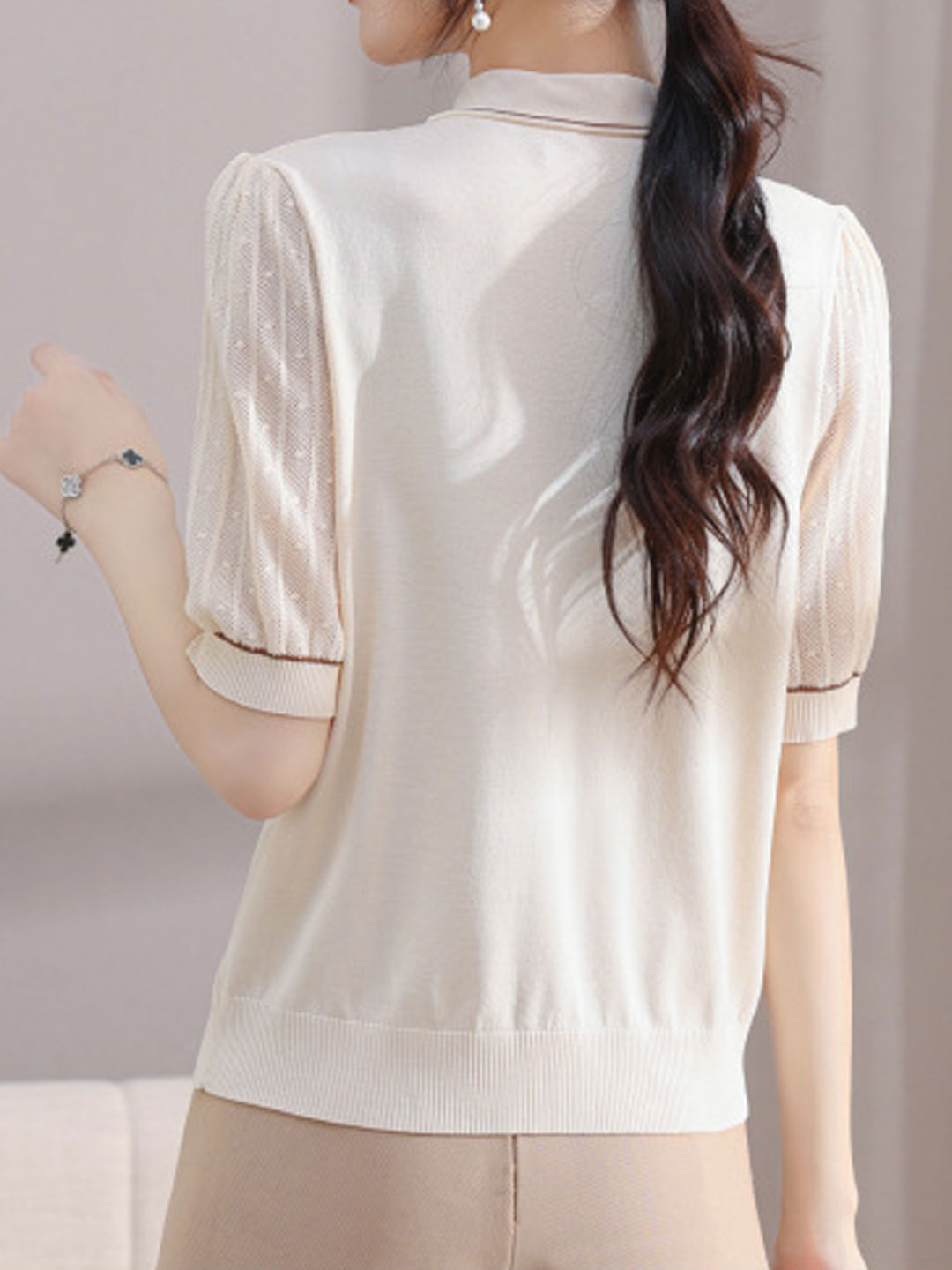 Ava Classic V-Neck Bow Ice Silk Knitted Top