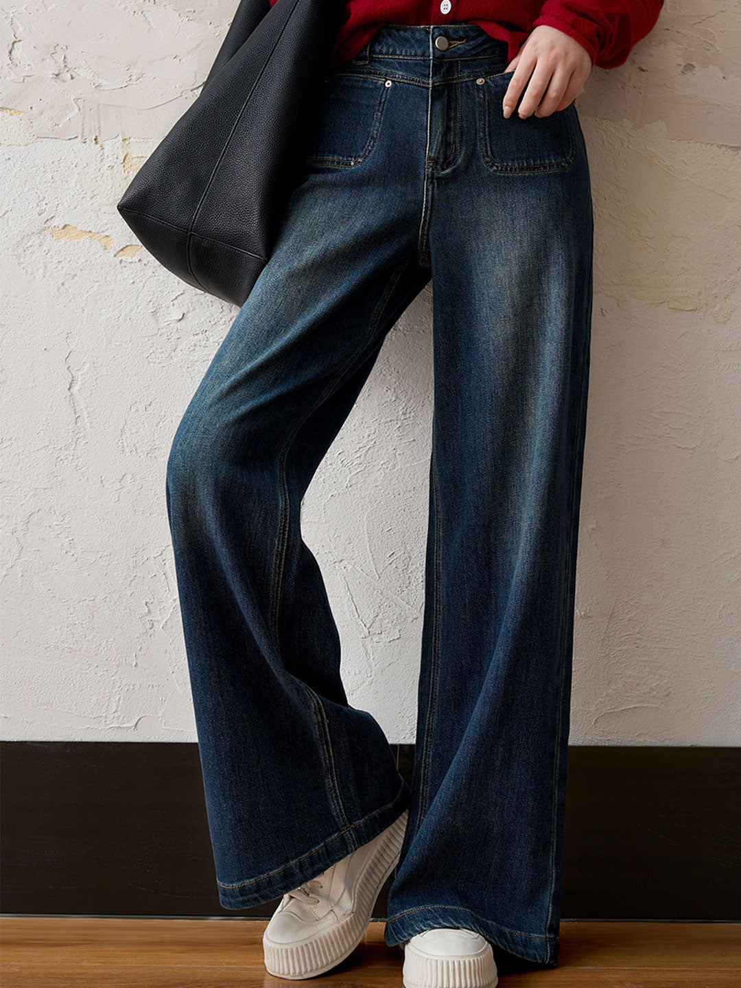 Vintage Print High Waist Wide Leg Jeans