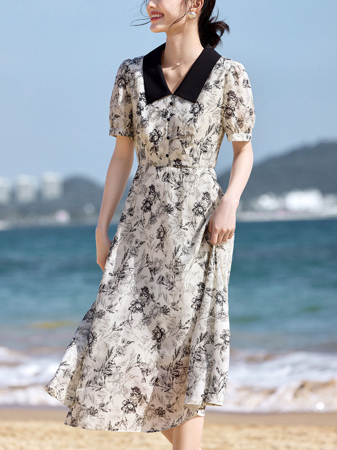 Brooke Elegant Lapel Floral Printed Chiffon Dress Brooke Elegant Lapel Floral Printed Chiffon Dress