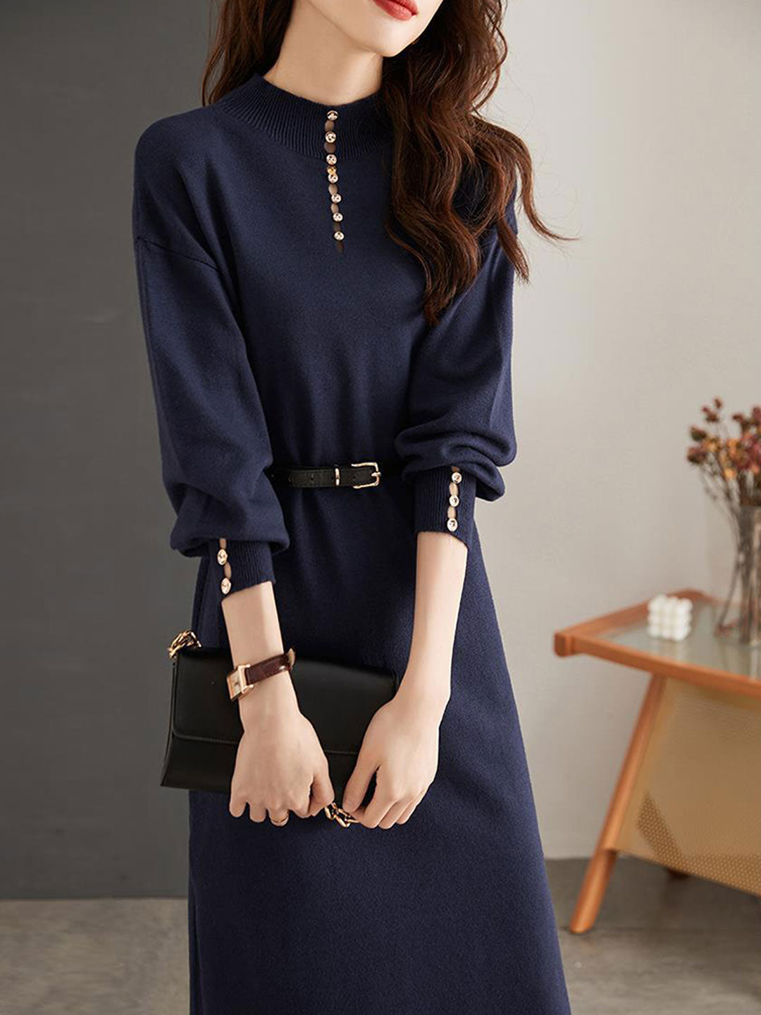 Olivia Elegant Turtleneck Knitted Sweater Dress Olivia Elegant Turtleneck Knitted Sweater Dress