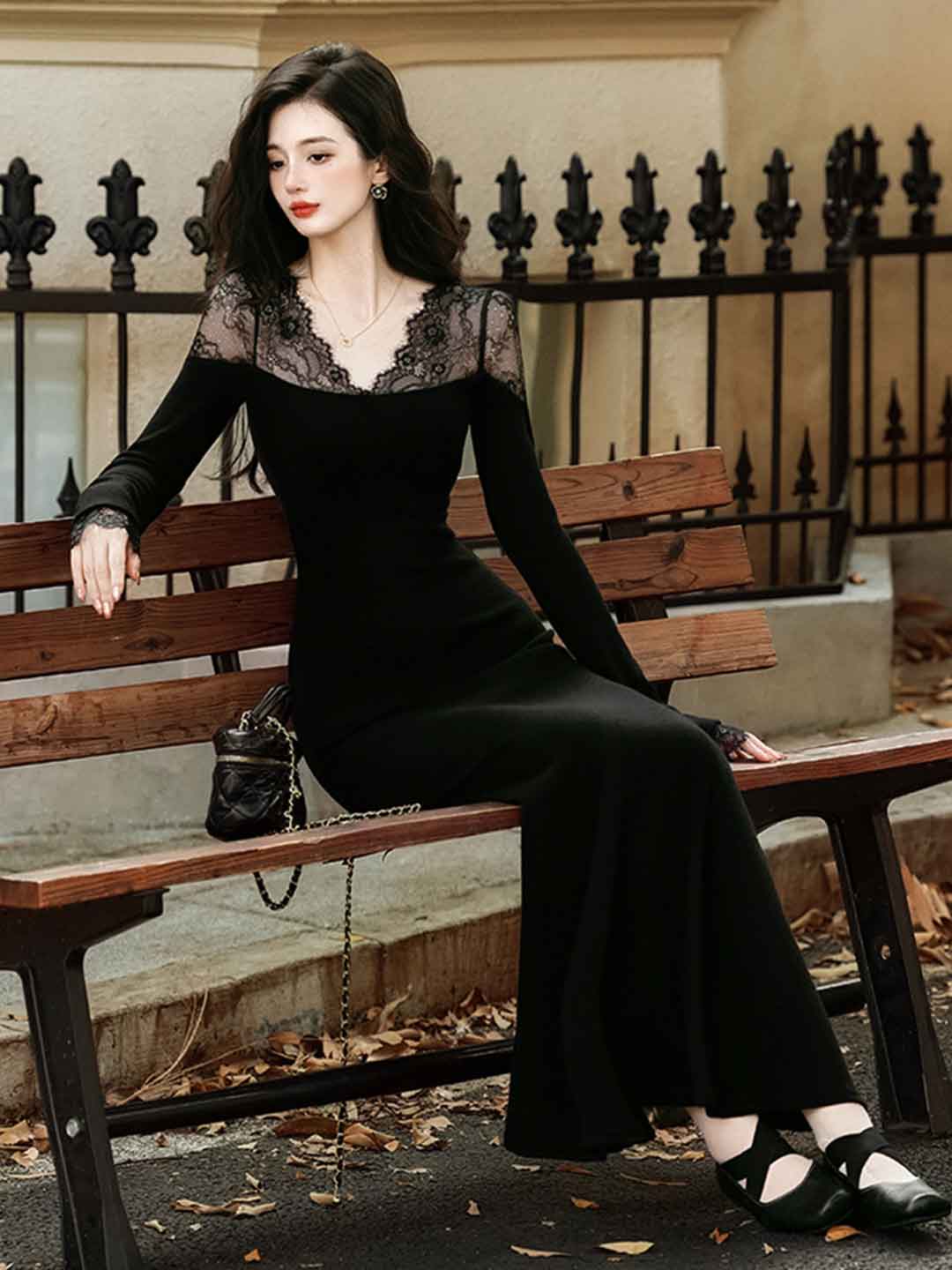 Ella Elegant V-neck Lace Knitted Dress – Roselili