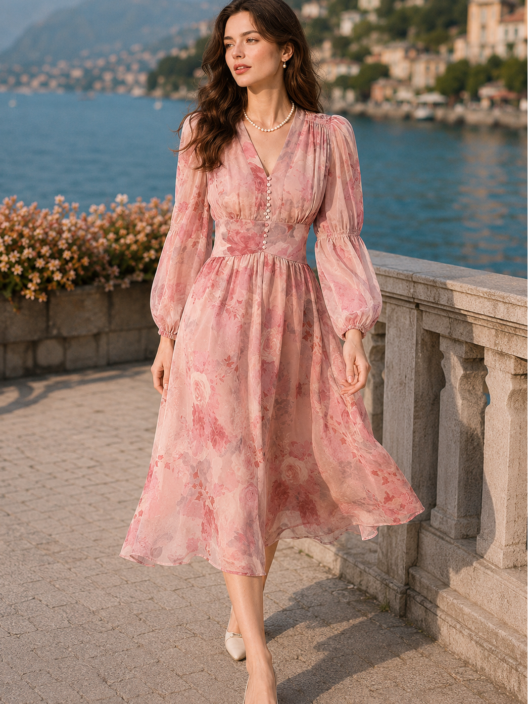 v neck flower dress chiffon Madison Daily V-Neck Puff Sleeve Floral Dress, M Graceful and refined All white wedding dresses Size:XLarge A New Day Gray