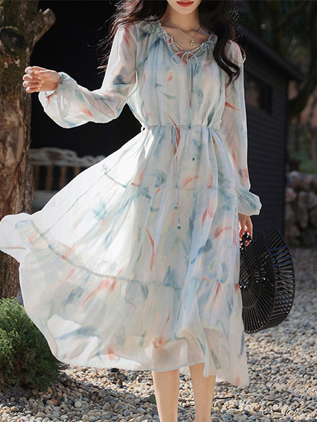 green emerald velvet dress Sloane Chiffon Floral Print Dress main image 1