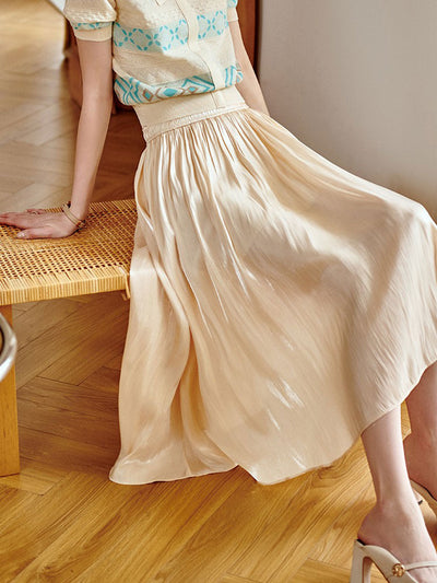 Clara French Style High Rise Vacation Full Skirt-Green