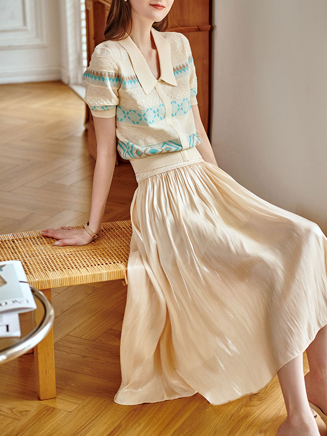 Clara French Style High Rise Vacation Full Skirt-Green