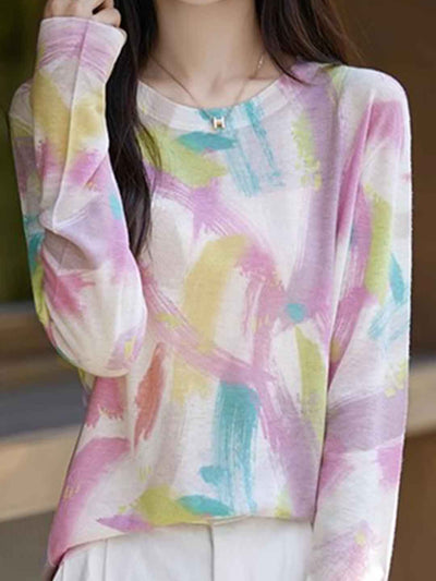 Nevaeh Casual Crew Neck Printed Wool Top-K