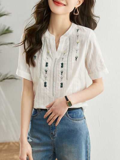 Maya Retro Embroidered Chiffon Shirt