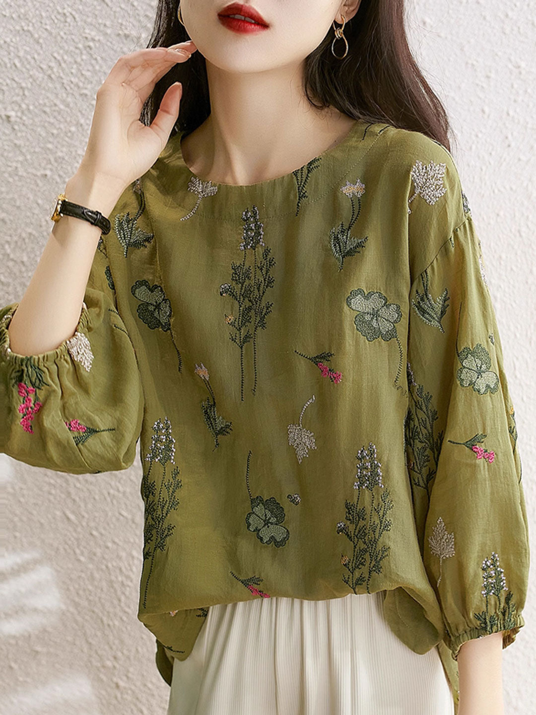 Morgan Loose Printed Embroidered Top