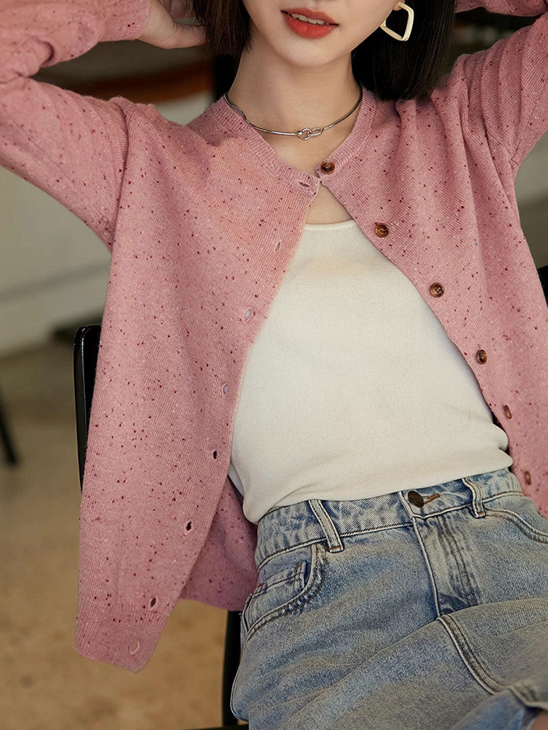 Grace Classic Crew Neck Solid Color Knitted Cardigan