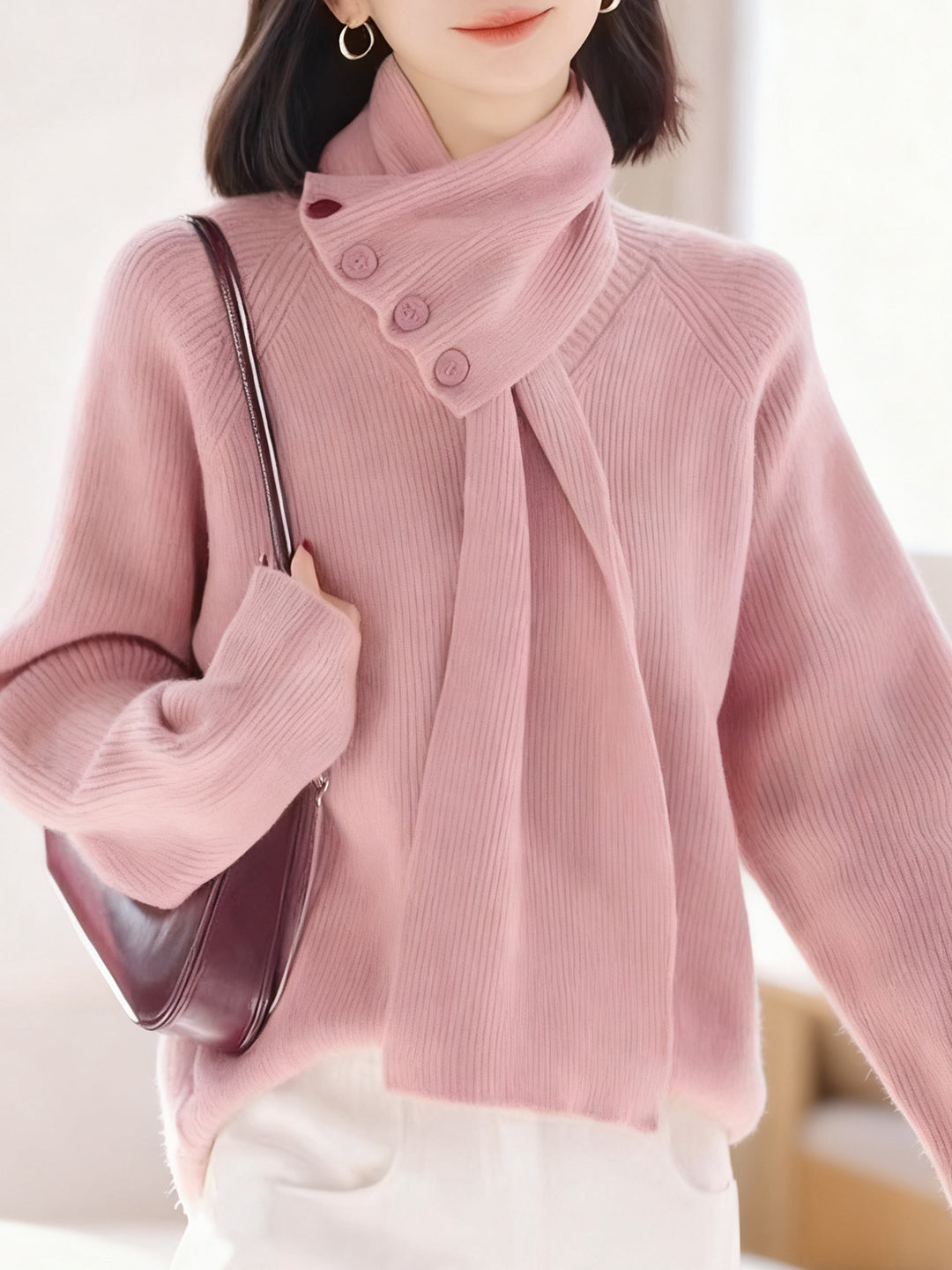 Mia Daily Detachable Scarf Knitted Sweater