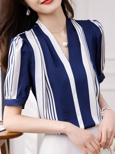 Lauren Classic Contrast Color Loose Shirt-Blue