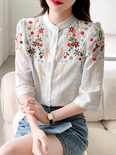 Brianna Vintage Embroidered Jacquard Top