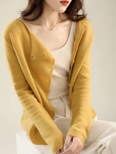 Kayla Classic Crew Neck Knitted Cardigan-Apricot