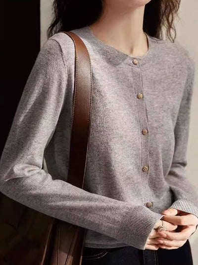 Sophia Classic Crew Neck Solid Color Knitted Cardigan