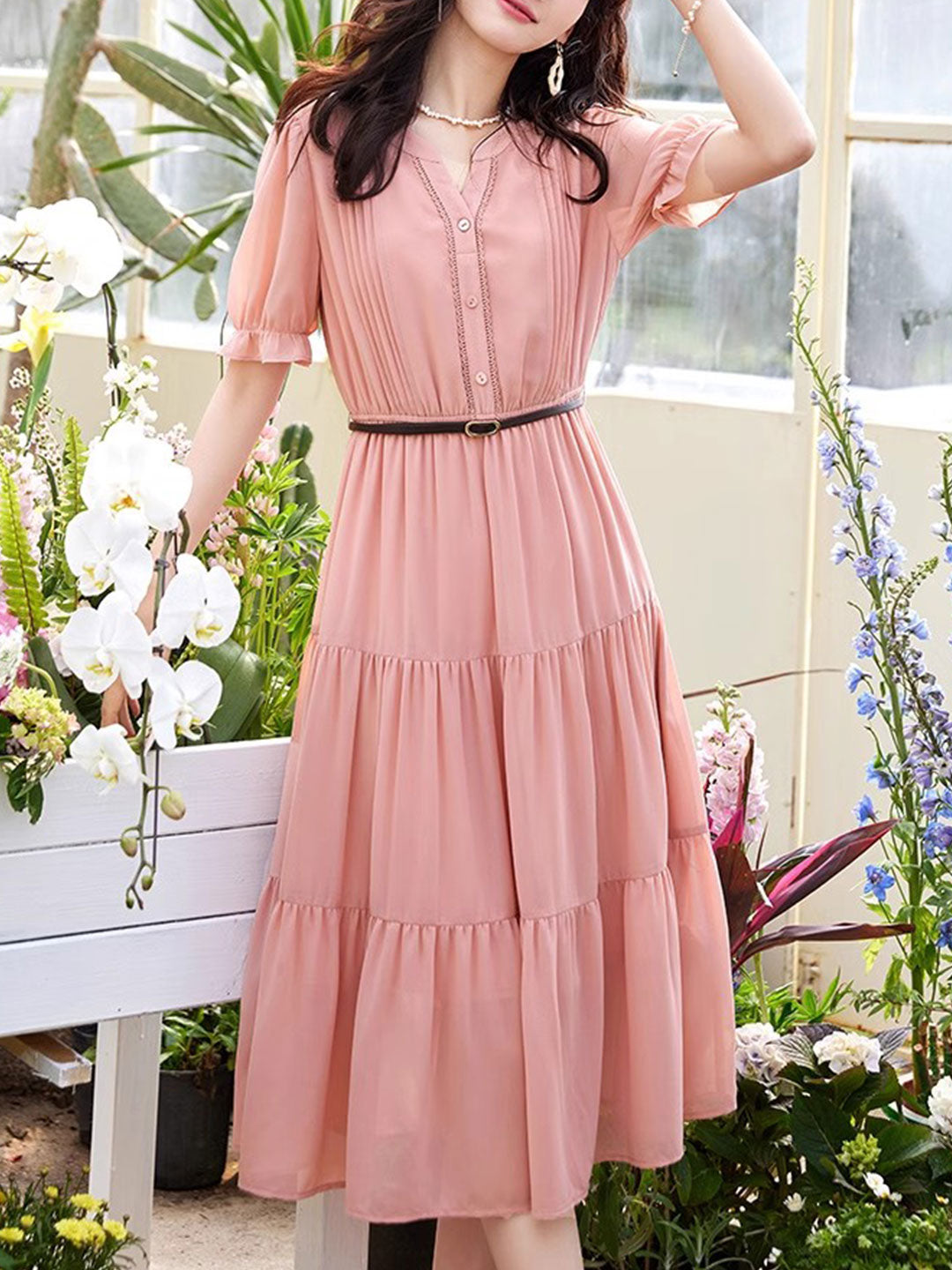 Makayla Vacation Ruffle Chiffon Dress