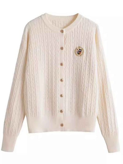 Zoey Loose Crew Neck Embroidered Knitted Cardigan