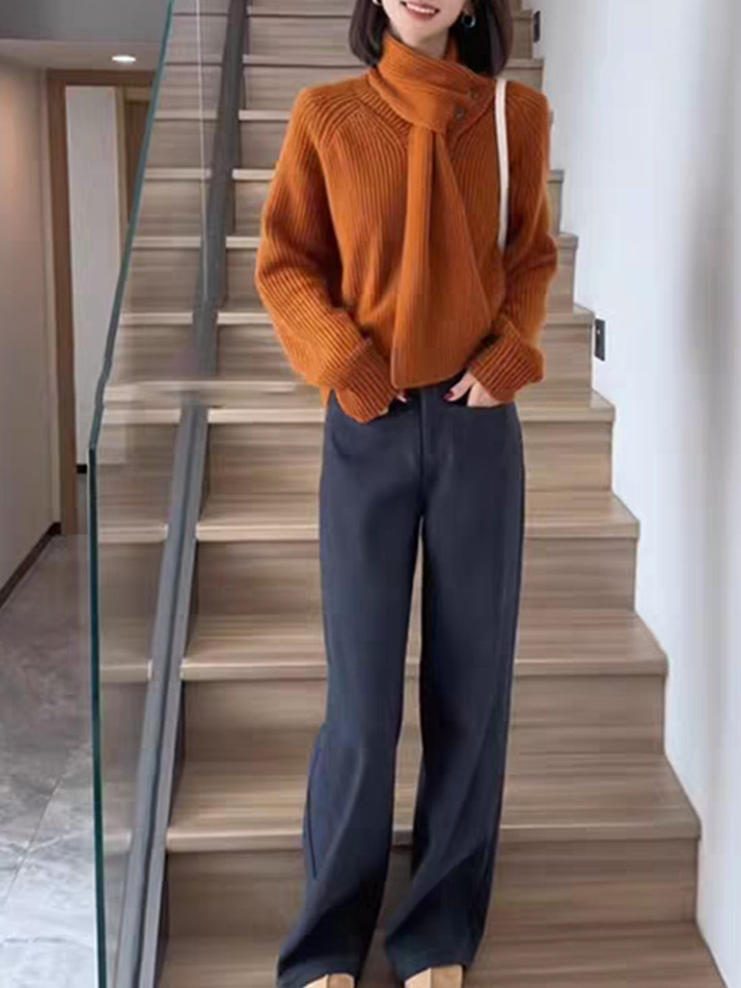 Mia Daily Detachable Scarf Knitted Sweater