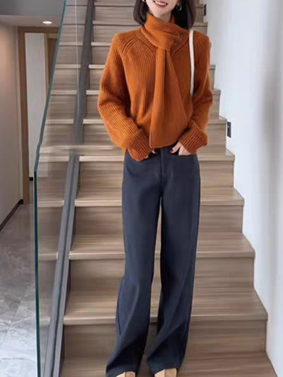 Mia Daily Detachable Scarf Knitted Sweater