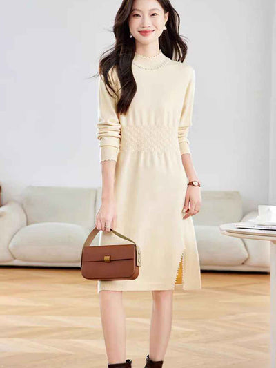 Victoria Casual Turtleneck Beaded Knitted Sweater Dress
