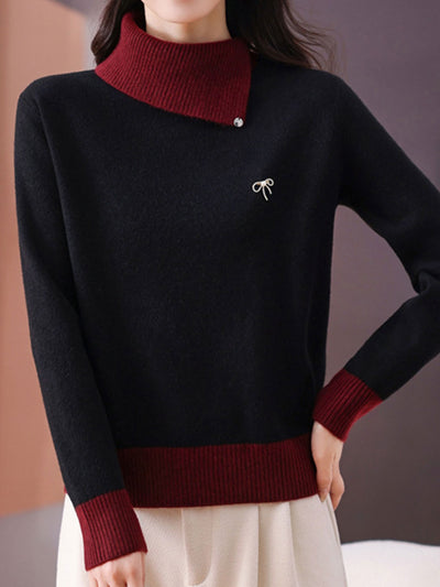 Olivia Classic Turtleneck Contrasted Panelled Knitted Sweater