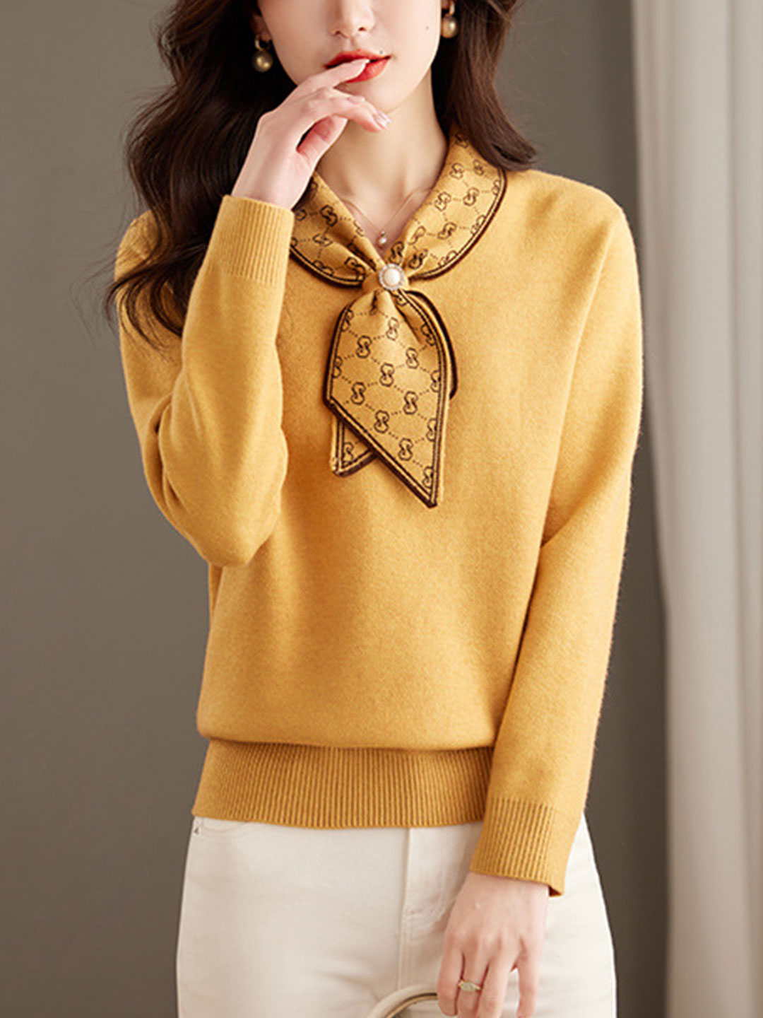 Isabella Casual Bow Knitted Pullover Sweater