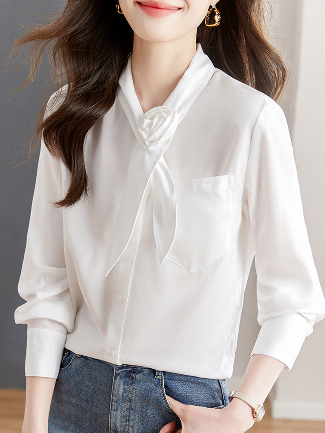 Kayla Elegant Solid Color Tie Shirt