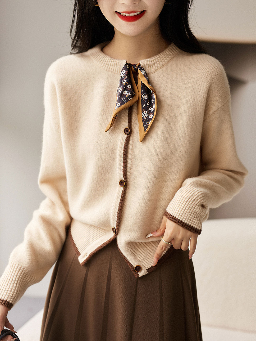 Aurora Vintage Crew Neck Cotton knitted Cardigan