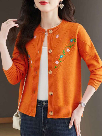 Faith Classic Crew Neck Embroidered Floral Knitted Cardigan