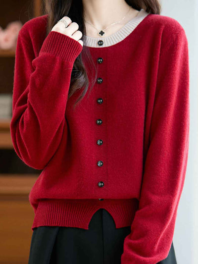 Maya Loose Crew Neck Colorblocked Pullover Knitted Sweater