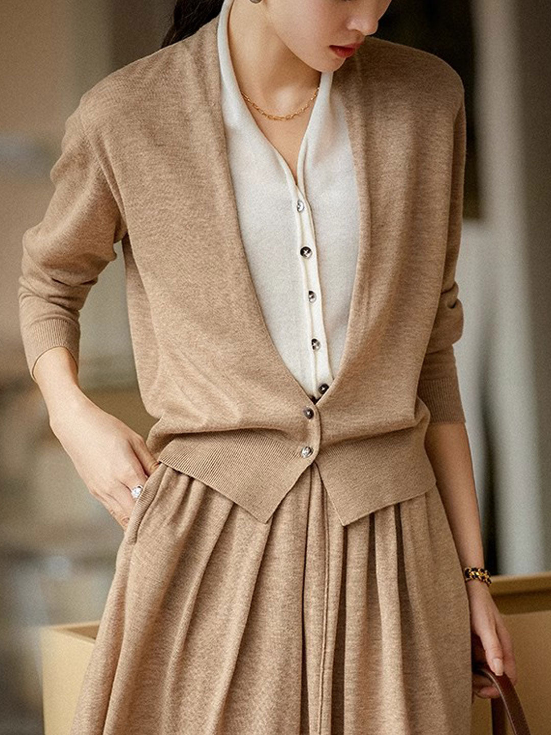 Ruby Classic V-neck Knitted Cardigan Dress Set