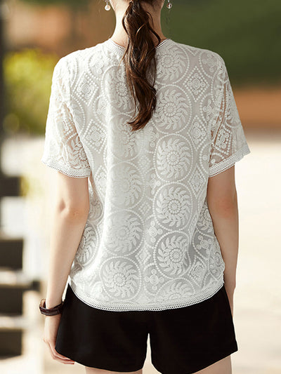 Sophie Elegant Crew Neck Embroidered Top