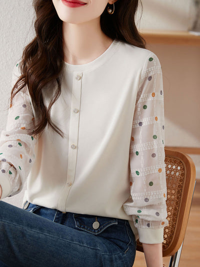 Jessica Classic Polka-Dot Chiffon Sleeve Knitted Top