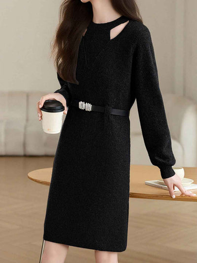 Sarah Elegant Crew Neck Hollowed Knitted Dress