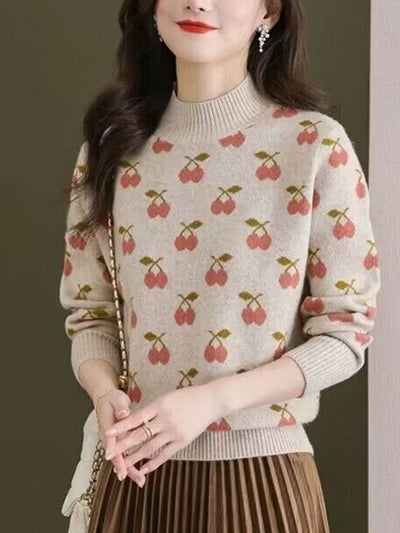 Abigail Retro Turtleneck Jacquard Knitted Pullover Sweater