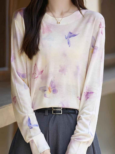 Nevaeh Casual Crew Neck Printed Wool Top-K