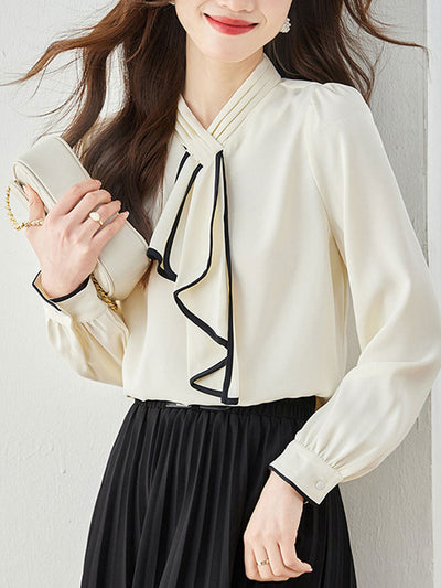 Samantha Classic V-neck Lantern Sleeve Chiffon Shirt