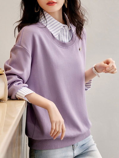 Isabella Casual Patchwork Striped Sweatshirt