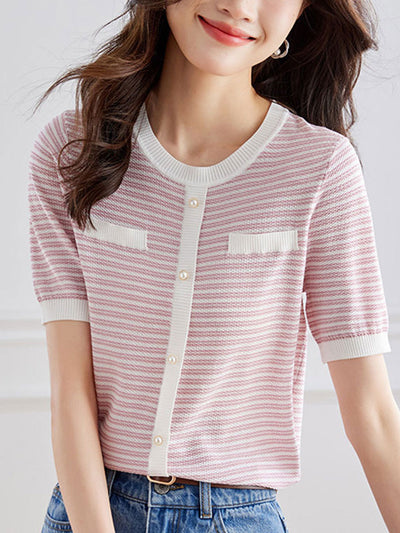 Anna Classic Crew Neck Striped Knitted Top