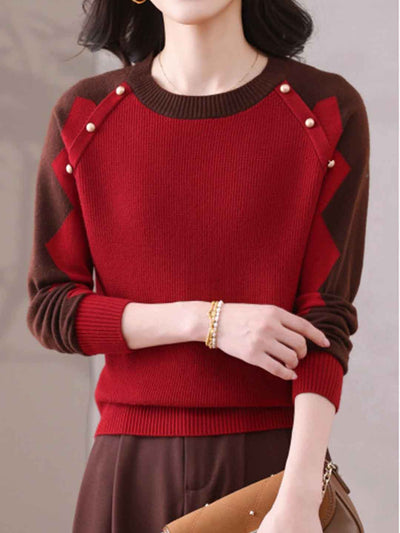 Bailey Loose Crew Neck Jacquard Knitted Pullover Top