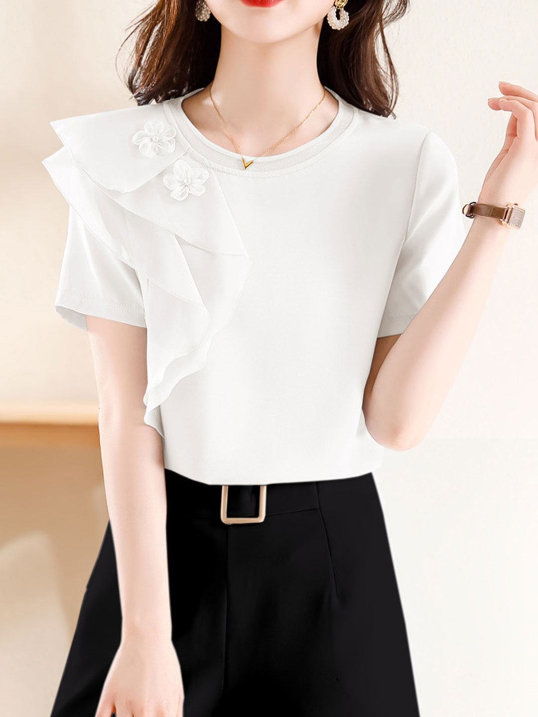 Kayla Classic Ruffle Chiffon Top