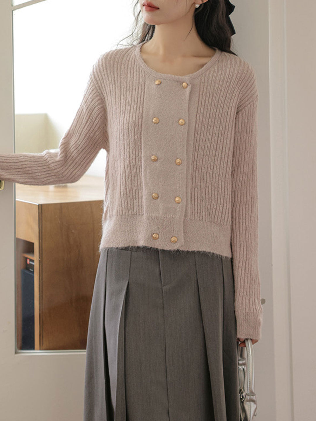 Emily Loose Crew Neck Double-Breasted Knitted Cardigan