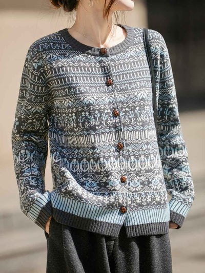 Hannah Vintage Crew Neck Ribbed Knitted Cardigan