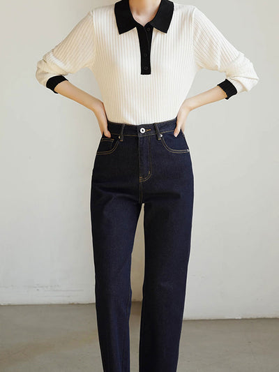 Jessica Retro Contrast Color Slim Knitted Sweater-Green