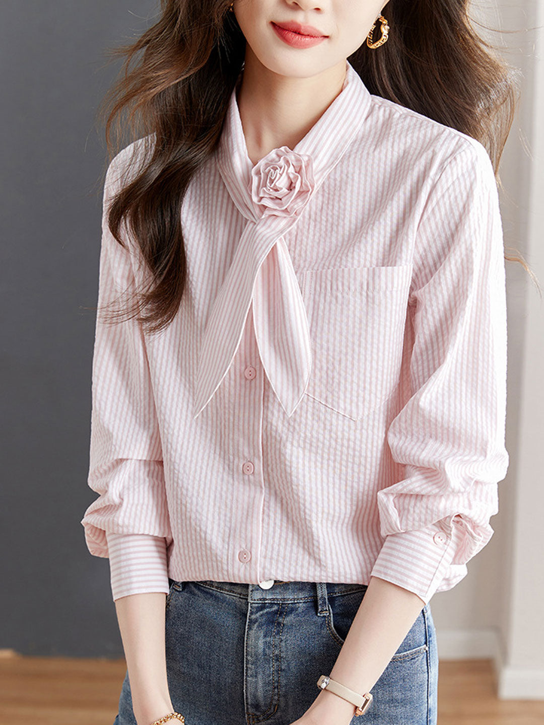 Kayla Elegant Solid Color Tie Shirt