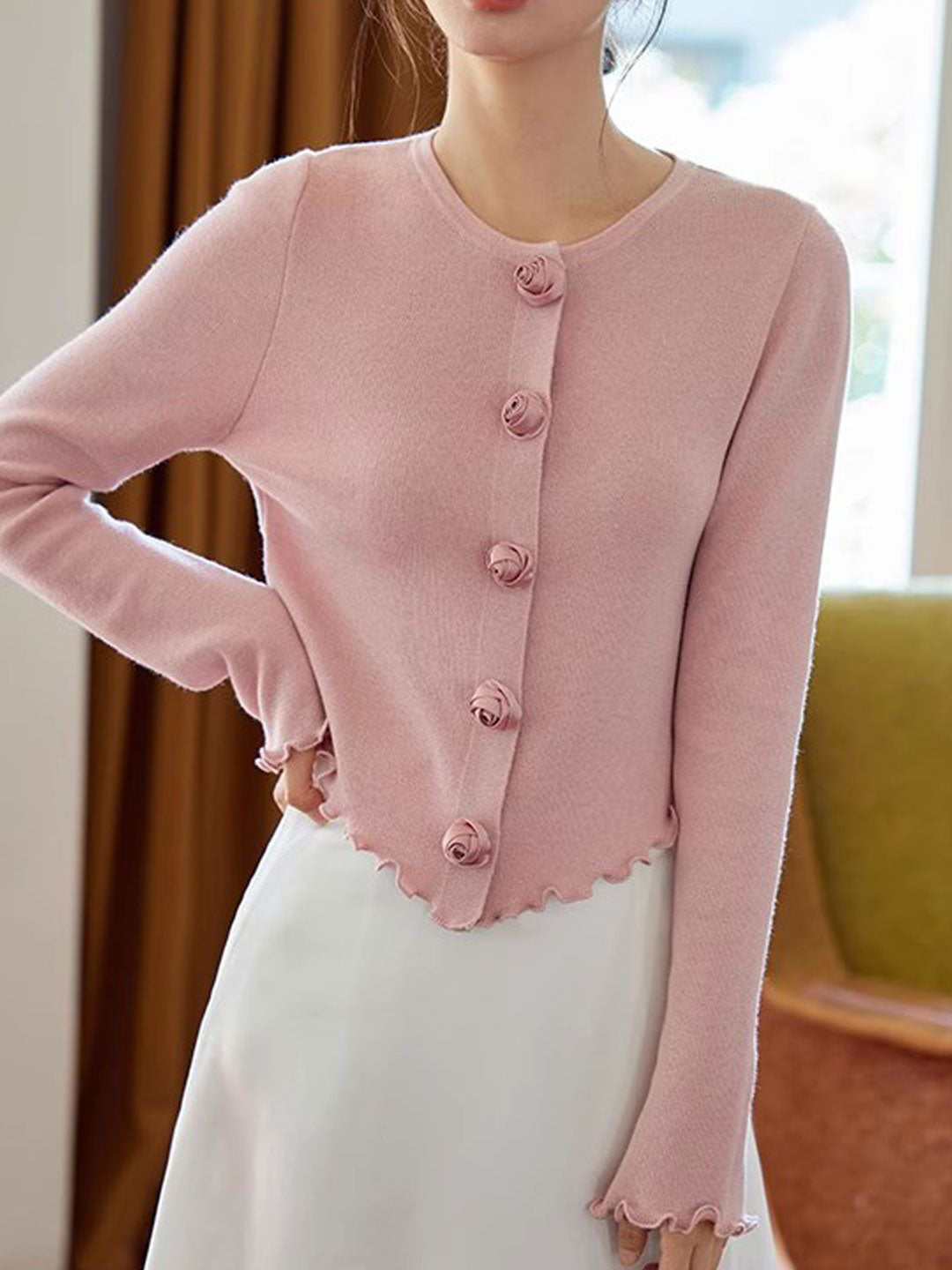 Bella Elegant Crew Neck Auricular Sleeve Knitted Cardigan