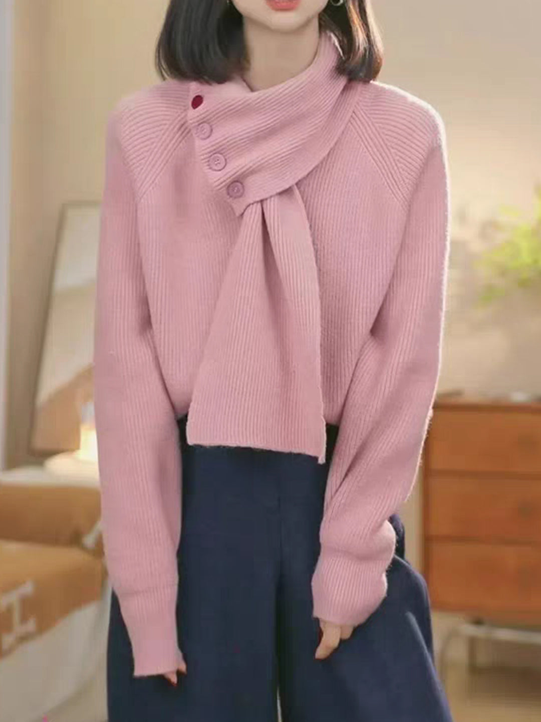 Mia Daily Detachable Scarf Knitted Sweater