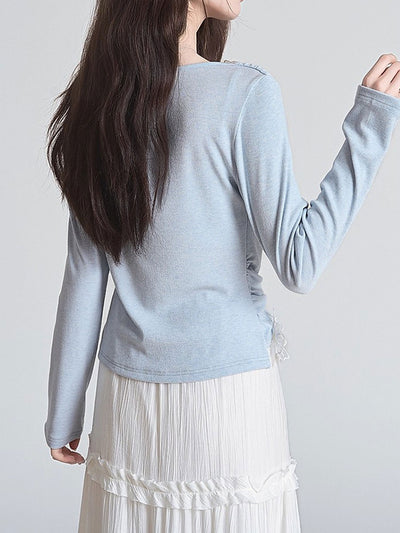 Julia Slim Swing Collar Dimensional Flower Patchwork Top