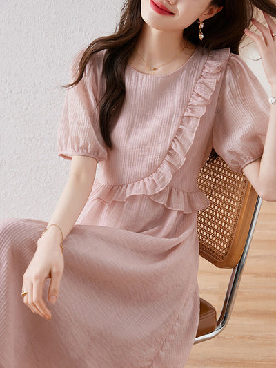 Rachel Vintage Crew Neck Ruffle Dress