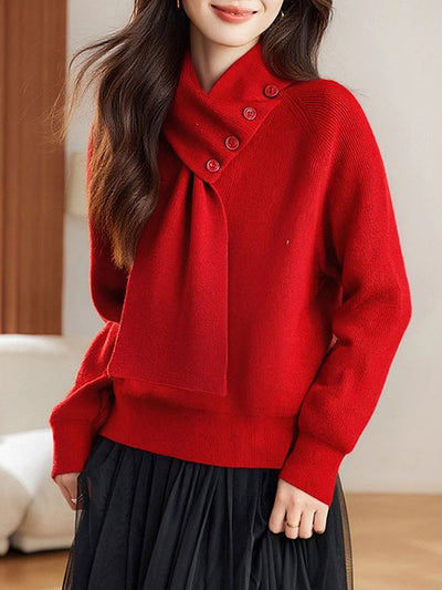 Mia Daily Detachable Scarf Knitted Sweater