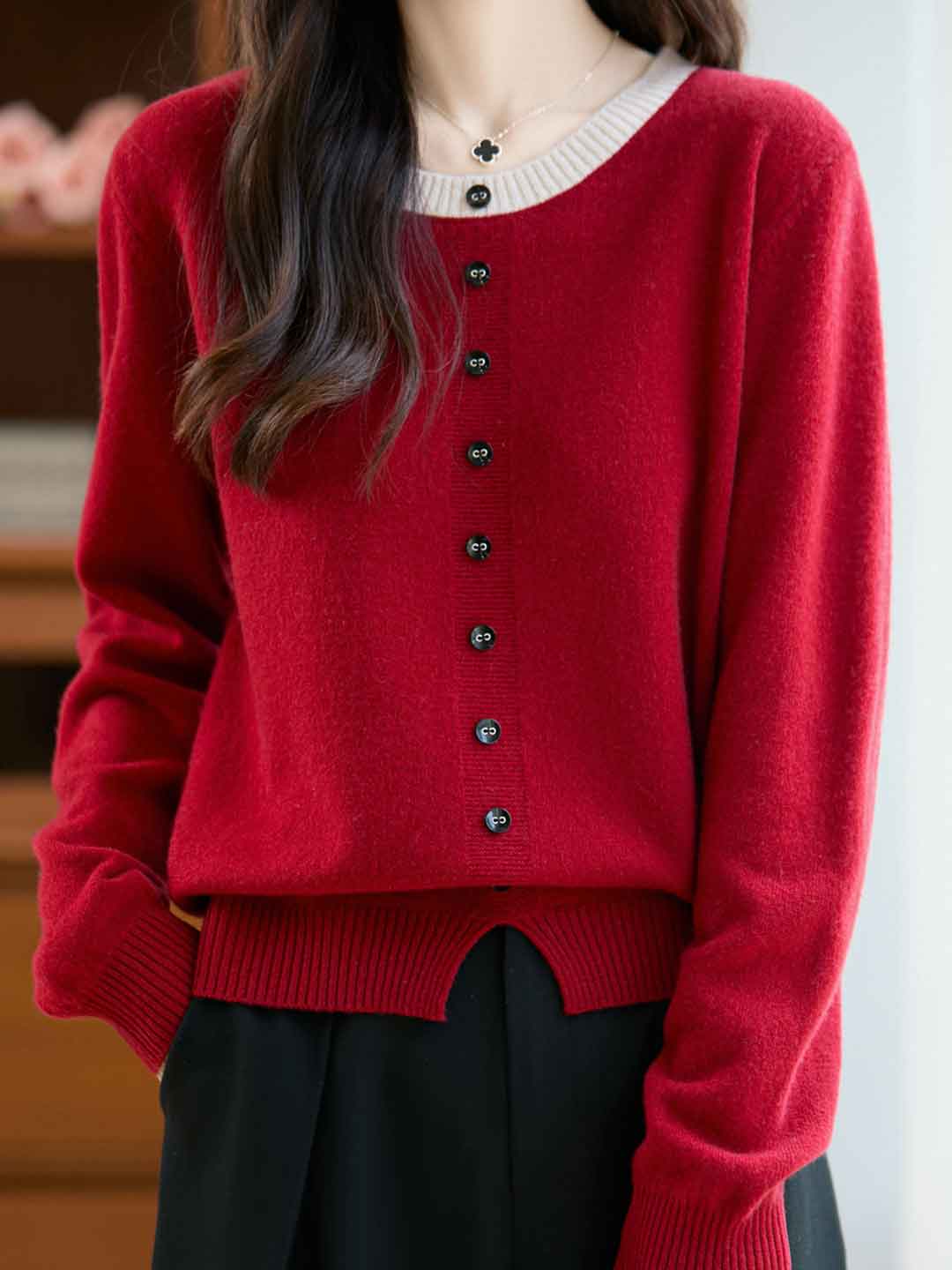 Maya Loose Crew Neck Colorblocked Pullover Knitted Sweater